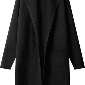 Women's Open Front Sweater Long Sleeve Casual Knit Lapel Cardigan Black (M)